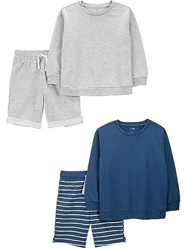 Produktbild: Simple Joys by Carter's Jungen 4-Piece French Terry Long-Sleeve Shirts and Shorts Playwear-Sets, Grau/Marineblau, 4-5 Jahre (4er Pack)
