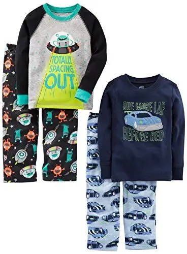 Produktbild: Simple Joys by Carter's Jungen 4-Piece Pajama Set (Cotton Top & Fleece Bottom) Pyjamaset, Autos/Weltraum, 6 Jahre