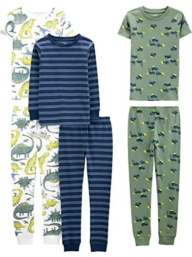 Produktbild: Simple Joys by Carter's Jungen 6-Piece Snug Fit Cotton Pajama Pyjama-Set, Blau/Grün/Dinosaurier, 4 (3er Pack)