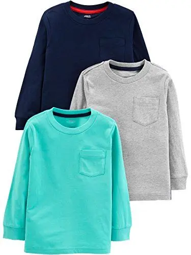 Produktbild: Simple Joys by Carter's Jungen Long-Sleeve, Pack of 3 T-Shirt-Set, Aquagrün/Grau/Marineblau, 5 Jahre (3er Pack)