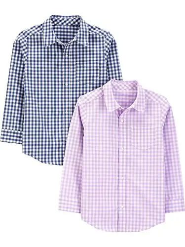 Produktbild: Simple Joys by Carter's Jungen Long-Sleeve Woven, Pack of 2 Baby und Kleinkind formelle Button-Down-Shirt, Blau Vichy Karo Karo/Purpur Vichy Karo Karo, 5 Jahre (2er Pack)