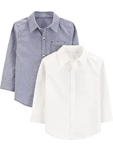 Produktbild: Simple Joys by Carter's Jungen Long-Sleeve Woven Shirt, Pack of 2 Hemd mit Button-Down-Kragen, Marineblau Streifen/Weiß, 5 (2er Pack)