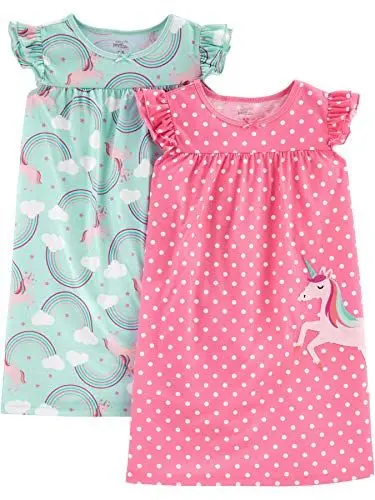 Produktbild: Simple Joys by Carter's Mädchen 2-Pack Nightgowns Nachthemd, Minzgrün Regenbogen/Rosa Tupfen, 2-3 Jahre (2er Pack)
