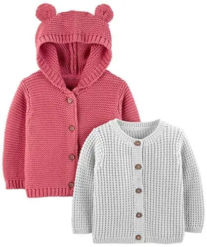Produktbild: Simple Joys by Carter's Unisex Baby 2-Pack Neutral Knit Cardigan Sweaters Strickjacke, Grau/Rot, 6-9 Monate (2er Pack)