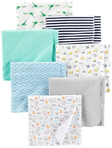 Produktbild: Simple Joys by Carter's Unisex Baby 7-Pack Flannel Nursery-Receiving-Blankets, Minzgrün/Blau/Weiß, Einheitsgröße (7er Pack)