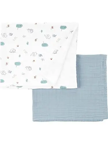 Produktbild: Simple Joys by Carter's Unisex Baby Baumwollgaze-Decke, Salbeigrün/Weiß Elefant, Einheitsgröße