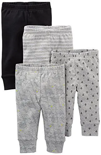 Produktbild: Simple Joys by Carter's Unisex Baby Hose Baumwolle, 4er-Pack, Grau/Schwarz Bananen/Weiß, 0 Monate