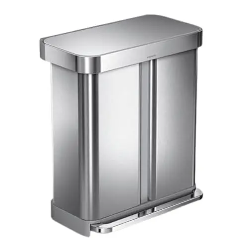 Produktbild: simplehuman CW2025 58 Liter, Rechteckiger Doppelfach Treteimer mit Beutelfach, Mülltrennsystem 2 Fach, Mülleimer Küche, Abfalleimer, Mülltrennung, Recycling, gebürsteter Stahl, 10 Jahre Garantie