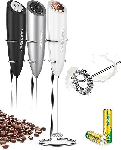 Produktbild: SIMPLETASTE Milchaufschäumer Handheld Batteriebetriebener Elektrischer Schaumbereiter, Getränkemixer mit Edelstahl-Schneebesen und Ständer für Cappuccino, Kugelsicherer Kaffee, Latte