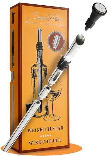 Produktbild: SIMPLEX DOMO 4-in-1 Weinkühlstab Premium Set - 100% Edelstahl Ausgießer & Weinkühler, inkl. Verlängerung & Flaschenverschluss - Spülmaschinengeeignet - Elegante Geschenkbox