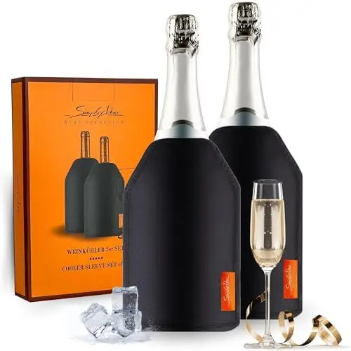 Produktbild: SIMPLEX DOMO Kühlmanschette 2er Set – Extra lange Kühlung, wasserabweisendes Nylon – Flexibel für Wein, Sekt & Champagner – Perfekt für Haushalt, Gastronomie und Outdoor, 2x Weinflaschenkühler
