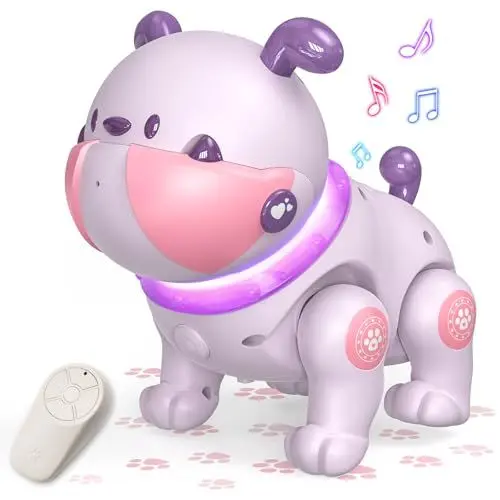 Produktbild: SIMREX Roboter Kinder Ferngesteuerter Spielzeug, Puzzlespielzeug Hund Roboter mit Sprachaufnahme & Musik, furzende Berührungsreaktion, Tanzender und laufender Roboter für Kinder 6-36 Monaten, Lila