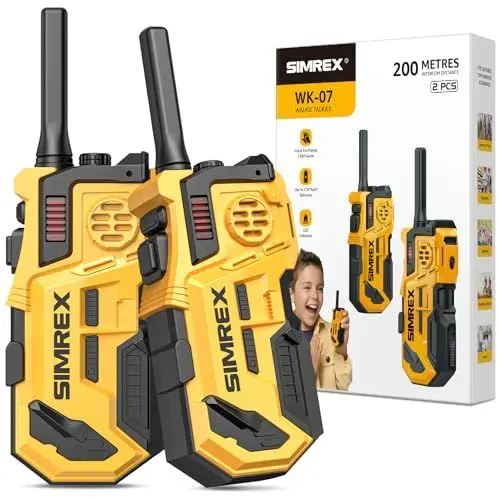 Produktbild: SIMREX Walkie Talkie für Kinder 2er Set, Spielzeug ab 3 4 5 6 7 8 Jahre, Walkie Talkie Kinder, Outdoor Spiele für Kinder Walki Talki Kinderspielzeug 200 Meters Reichweite, Gelb-Schwarz ﻿