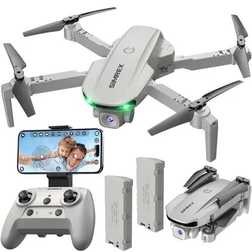 Produktbild: SIMREX X800 Drohne mit Kamera 1080P, RC Quadcopter Drohne mit Höhenhalt, Drohne mit einem Schlüssel Start, Wegpunkt Fliegen, Auto-Follow, 3D Flip, Fernbedienung Drohne für Kinder und Erwachsene, Grau
