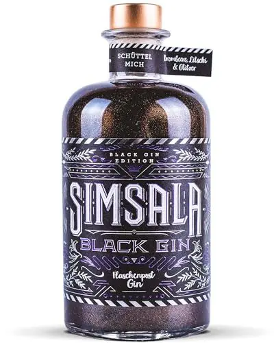 Produktbild: SIMSALA BLACK GIN by Flaschenpost Gin - Black Glitzer Edition mit Brombeere & Litschi - Glitter Black Gin - Special Edition - Handmade Gin aus Deutschland (0,5l)