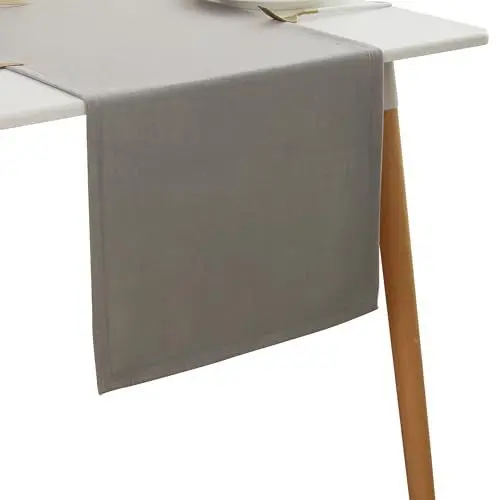Produktbild: Simurq Tischläufer Leinenoptik -Lotuseffekt | Wasserabweisende & Abwaschbare tischläufer modern |Pflegeleicht & fleckenabweisend | tischläufer grau -Table Runner Tischband (Farbe: Hellgrau, 30x120 cm)