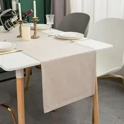 Produktbild: Simurq Tischläufer Modern | Tischläufer Abwaschbar – Wasserabweisend -Lotuseffekt | Tischläufer Outdoor - Pflegeleicht | Tischläufer Beige Creme | Table Runner Tischband (Beige, 30x120 cm)