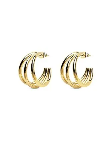 Produktbild: SINGULARU - Triple Creolen. Messing mit 18 Kt Vergoldeter Beschichtung. Schmuck für Damen.