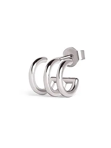 Produktbild: SINGULARU - Einzelner Creolen-Ohrring Trio. Sterlingsilber mit Rhodium-Beschichtung. Schmuck für Damen.