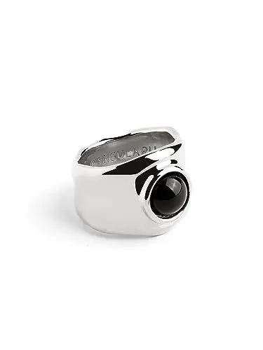 Produktbild: SINGULARU - My Onyx Ring. Messing mit Rhodium-Beschichtung und Naturstein. Schmuck für Damen. Größe 20.