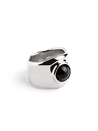 Produktbild: SINGULARU - My Onyx Ring. Messing mit Rhodium-Beschichtung und Naturstein. Schmuck für Damen. Größe 12.