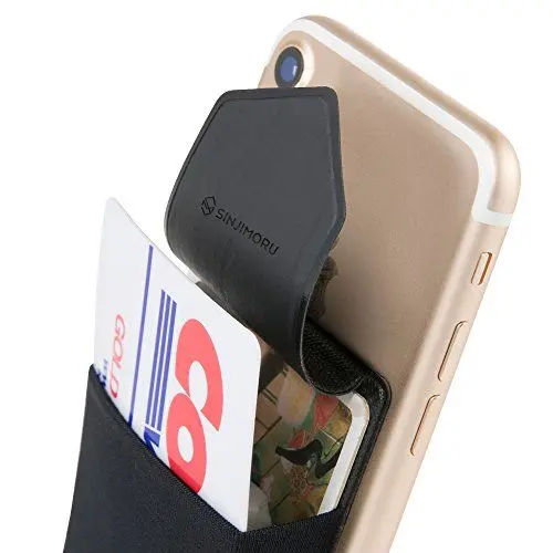 Produktbild: Sinjimoru Handy Kartenetui für Kreditkarten & Bargeld, Slim Wallet Smartphone Kartenhalter zum aufkleben ID Card Holder für iPhone und Android. Sinji Pouch Flap Schwarz