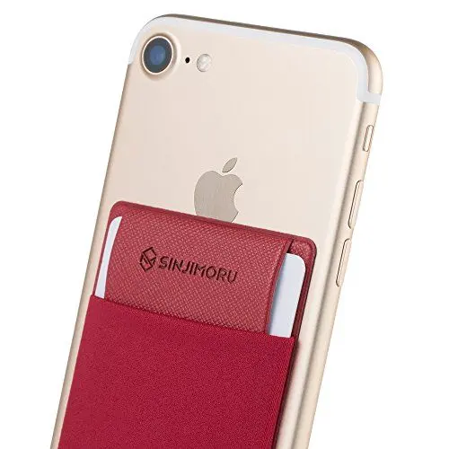 Produktbild: Sinjimoru Handy Kartenetui für Kreditkarten & Bargeld, Slim Wallet Smartphone Kartenhalter zum aufkleben ID Card Holder für iPhone und Android Sinji Pouch Flap Rot