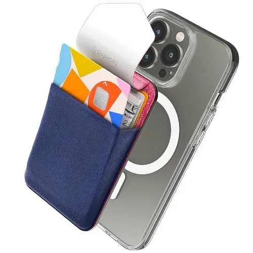 Produktbild: Sinjimoru Rutschfester Magnetischer Handy Kartenhalter kompatibel mit MagSafe Wallet, Kreditkarten Portemonnaie Handy Wallet mit Magnet Card Holder für iPhone 16 15 14 13 12 Reihe. M-Flap Marine Blau