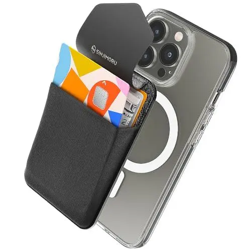 Produktbild: Sinjimoru Rutschfester Magnetischer Handy Kartenhalter kompatibel mit MagSafe Wallet, Kreditkarten Portemonnaie Handy Wallet mit Magnet Card Holder für iPhone 16 15 14 13 12 Reihe. M-Flap Schwarz