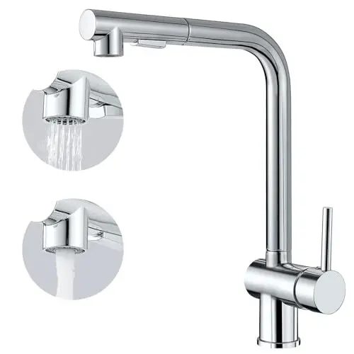 Produktbild: SINKTORY Wasserhahn Küche Ausziehbar, Küchenarmatur mit Brause 2 Strahlarten, 360° Schwenkbar Einhebel Spültischarmatur Küche, Messing Mischbatterie Küche, G3/8 Anschluss Armatur Küche, Chrom
