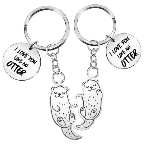 Produktbild: Sinmoe 2 Otter Schlüsselanhänger Gravur i Love You Like No Otter Paare Partner Liebe Schlüsselanhänger mit Flanelltuchs Tier Schlüsselbund Jahrestag Valentinstags Geschenk für Paare Brautpaar