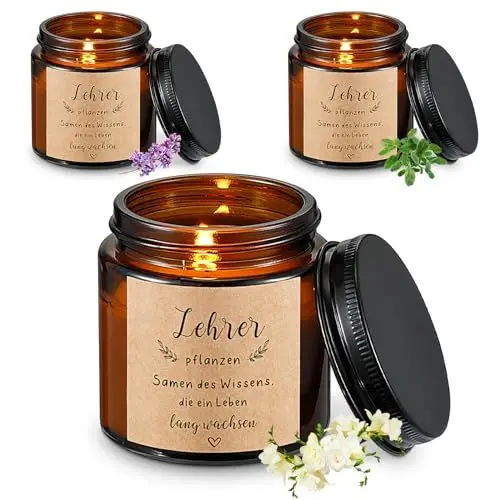 Produktbild: Sinmoe 3 Stück Dankeschön Geschenk für Lehrer Duftkerzen im Glas Danke Kerze für Frauen Lavendel Duftkerzen Spruchkerzen im Glas Duftkerze Geschenkideen für Erzieherinnen Entspannung Geschenk