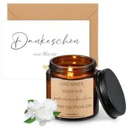 Produktbild: Sinmoe Dankeschön Geschenke Danke Geschenk für Frauen 200 g Sojawachs Duftkerzen im Glas Jasminduft Duftkerze mit Spruch Geburtstagsgeschenk Danke Kerze für Weihnachten Freundin Kollegen Lehrer Mama