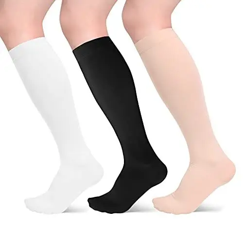 Produktbild: sinocare Stützstrümpfe Damen Medizinisch, Kompressionsstrümpfe Herren, Compression Socks Kompressionsstrümpfe Klasse 2 Kompressionssocken (L/XL, Schwarz/Fleisch/Weiß)