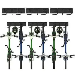 Produktbild: Sinoer Fahrradwandträger,Wandhalterung für 6 Fahrräder + 3 Helme, Werkzeugaufbewahrungshaken einstellbar für Garage oder Zuhause, vertikaler Fahrradhänger(Innenbreite: 90 mm) - 3 Schienen