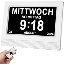 Produktbild: SINOIDEAS 3.0 Upgrade- 7 Zoll Digitale Kalender，Senioren Uhr，Demenz Uhr mit Erinnerungsfunktion，Uhr mit Datum und wochentag (Weiß mit Fernbedienungr)