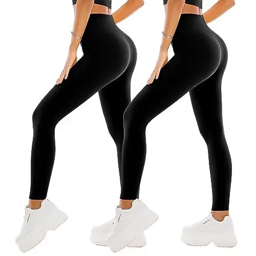 Produktbild: SINOPHANT 2er Pack Leggings Damen High Waist - Sportleggins Elastisch Yogahose Blickdicht Fitness Gym Yoga(2 Schwarz/Schwarz,L-XL)