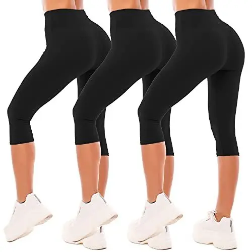 Produktbild: SINOPHANT Leggings Damen 3/4 High Waist Elastische Blickdicht Große Größen Leggins (#3er Pack Schwarz/Schwarz/Schwarz, S-M)