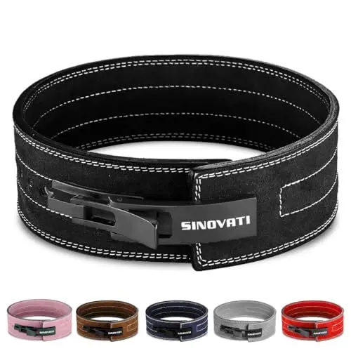 Produktbild: SINOVATI Premium Gewichthebergürtel KDK Lifting Belt aus Echtledermit Schnalle, Weightlifting Belt für Fitness Powerlifting Krafttraining Bodybuilding, mit 8.5cm / 10cm Höhe, (Schwarz, L)
