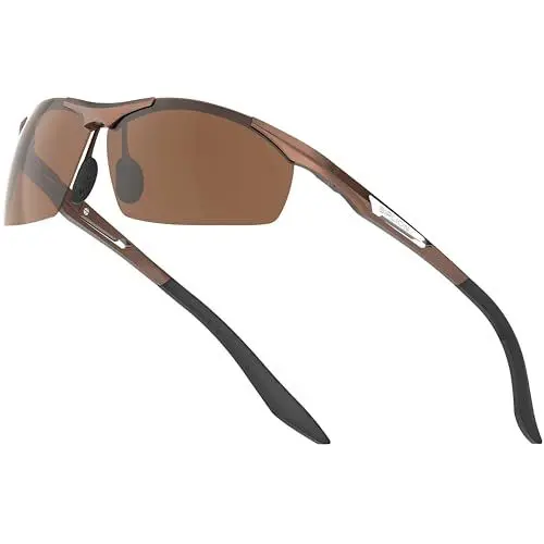 Produktbild: SIPLION Herren Sportbrille Polarisierte Sonnenbrille Treiber Glasses Sonnenbrillen Al-Mg Metallrahme Ultra leicht (8729Braun/Non-Verspiegelt Linsen) UV400 CAT 3 CE