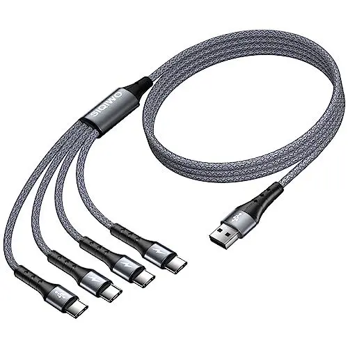 Produktbild: SIQIWO USB Typ C Kabel 1.2M, USB C 3.0 Schnellladung Sync Ladekabel mit 4 Type C Port, für iPhone 15/16 Pro, Samsung Galaxy S24 S23 S22 Ultra S21 S20 A51 A7, Note 20, LG G8 V50, Huawei, Sony, Xiaomi