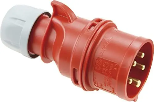 Produktbild: SIROX® CEE-Stecker IP 44, 5-polig, 400 V, 6 h Stromstärke 16 A, Phasenwender nein, Anschlusstechnik Schraubklemme, vernickelte Kontakte ja, Rot