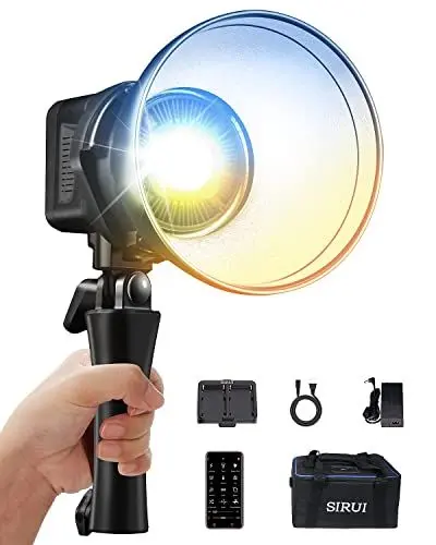 Produktbild: SIRUI 60W LED Videoleuchte, 2800K-7000K Zweifarbig Dauerlicht für Fotografie, CRI 96+ TLCI 98+, 12 Eingebaute FX, Ultra-Silent Studio Licht mit Bowens Mount für Außenaufnahmen, mit APP C60B