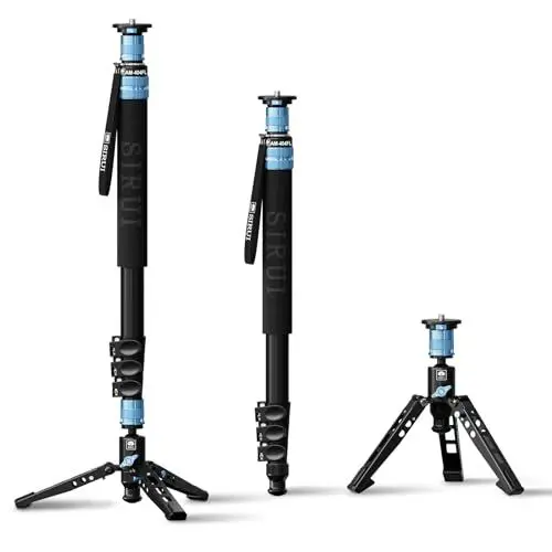 Produktbild: SIRUI AM-404FL 3-in-1 Aluminium Monopod mit Standfuß | 190 cm Höhe, 12 kg Traglast | Schnellwechsel-System, 360° Schwenkfunktion für Kamera & Video