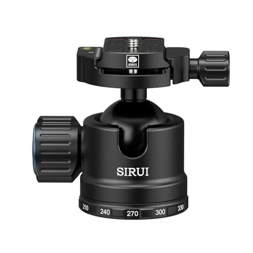 Produktbild: SIRUI AM-40 Kugelkopf mit geringer Schwerkraft, Aluminium Stativkopf mit 40 mm Stativ Kugelkopf, 360° Schwenkfuß, Wasserwaage, QR-Platte, belastbar bis 40 kg