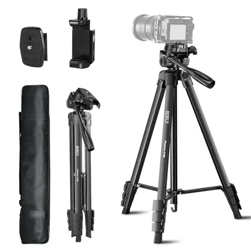 Produktbild: SIRUI Kamera Stativ 180cm, Aluminium Camera Tripod mit Telefonklemme Dreibein-Stative Fotostativ für Kamera Smartphone DSLR Camcorder