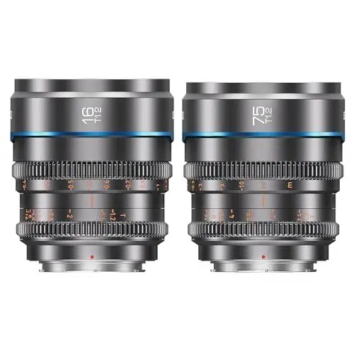 Produktbild: SIRUI Night Walker Cine-Objektiv mit Manuellem Fokus Set, 16mm, 75mm, T1.2-Objektiv mit großer Blende und S35 Frame Prime Lens für E Montieren Cameras, FX30, ZV-E10, A6400, A6700 (MS-2SEG, grau)