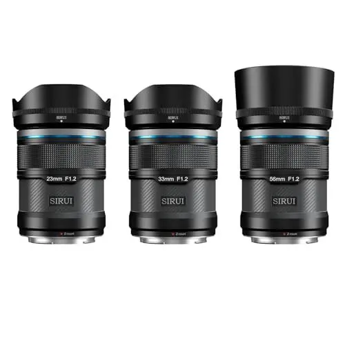 Produktbild: SIRUI Sniper F1.2 Autofokus-Objektiv-Set, 23mm, 33mm, 56mm, Weitwinkel APS-C Kameraobjektiv, Z Mount Objektiv für Zfc, Z6, Z50, Z9(AS-3S-ZB, Z Mount, Black)