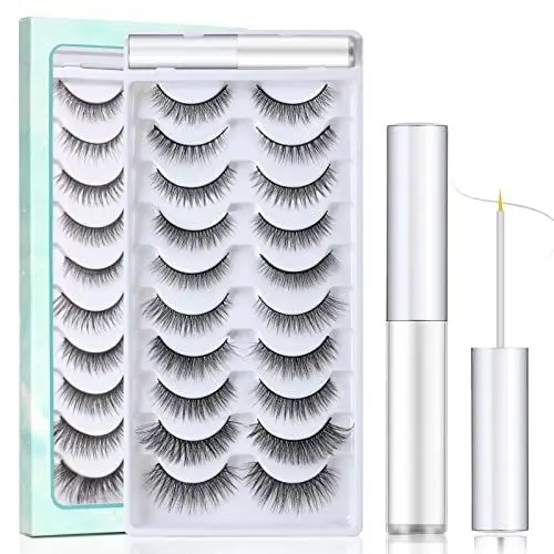 Produktbild: SISILILY Künstliche Wimpern mit Wimpern Kleber, 10 Paare Wimpern Natürlich Schwarz, 3D Wimpern Wiederverwendbar Handgefertigte Wimpern Multipack