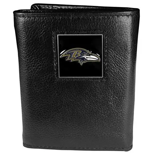 Produktbild: Siskiyou NFL Sports Herren Baltimore Ravens Deluxe Leder dreifach gefaltete Geldbörse verpackt in Geschenkbox, Einheitsgröße, Schwarz